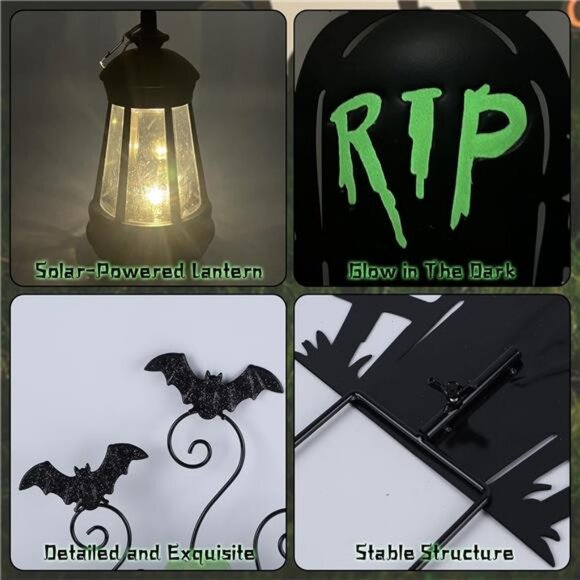Halloween Decorations Outdoor- 3 Pack Metal Witch Yard Stakes with Solar Lantern - Picture 4 of 7
